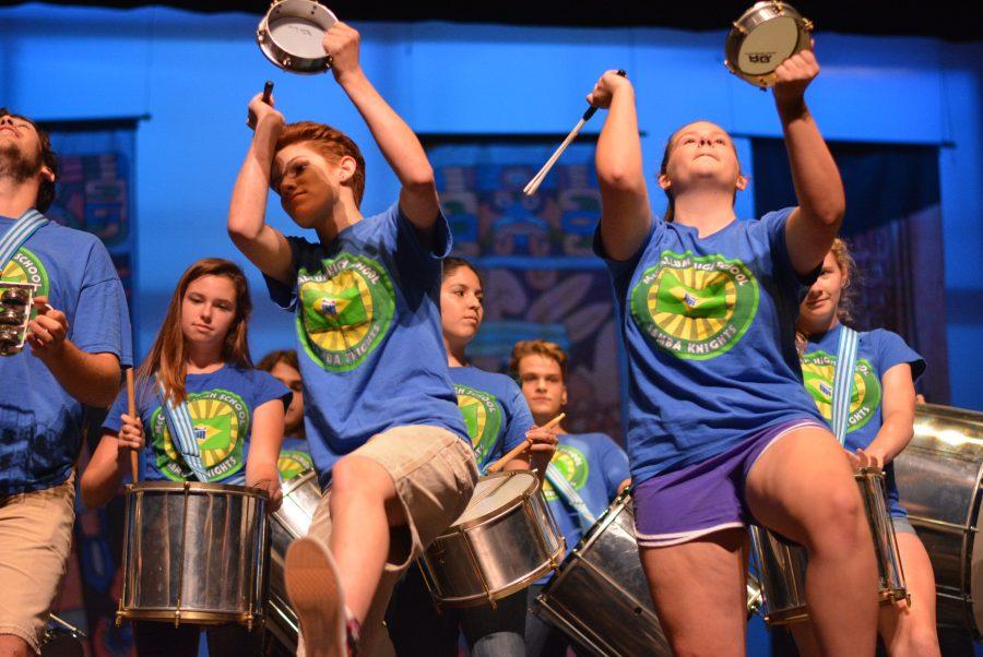 Nick Ryland, Ally Morales and Lily McCormick of the Samba Knights. Photo by Madison Olsen.