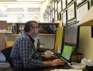 Al York works at his desk using 3 screens at a time to complete all of his work he has to multi task due to the sheer volume of work. “Real estate is the key – when it comes to multiple files – the more screen space the better.” At the moment he is in google sketch up working on a rough draft proposal for one of his projects. Most of the time one screen is dedicated to emails one is important notes and ideas while the final one is reviewing the project at hand.