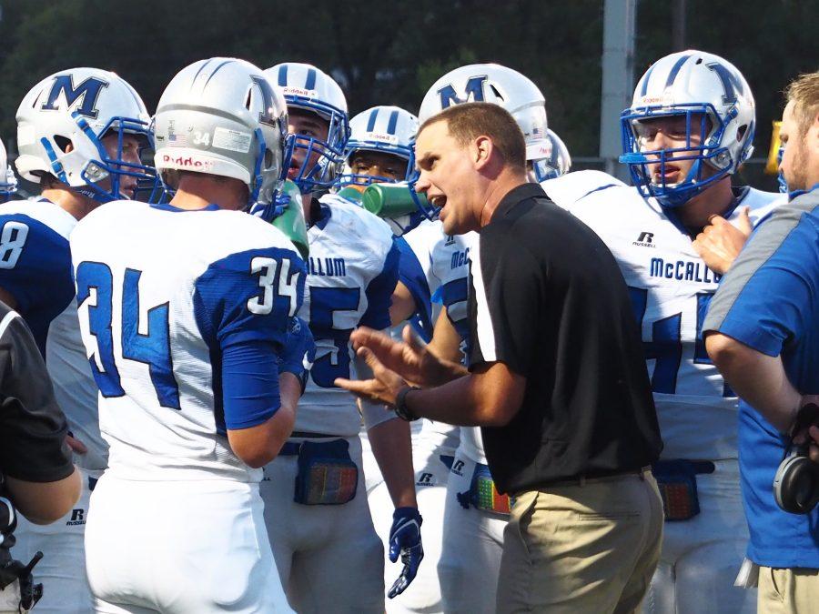 GAMEPLAN: Head coach Thomas Gammerdinger talks to the defense at the Taco Shack Bowl in 2017 when he was defensive coordinator.  File Photo by Gregory James.