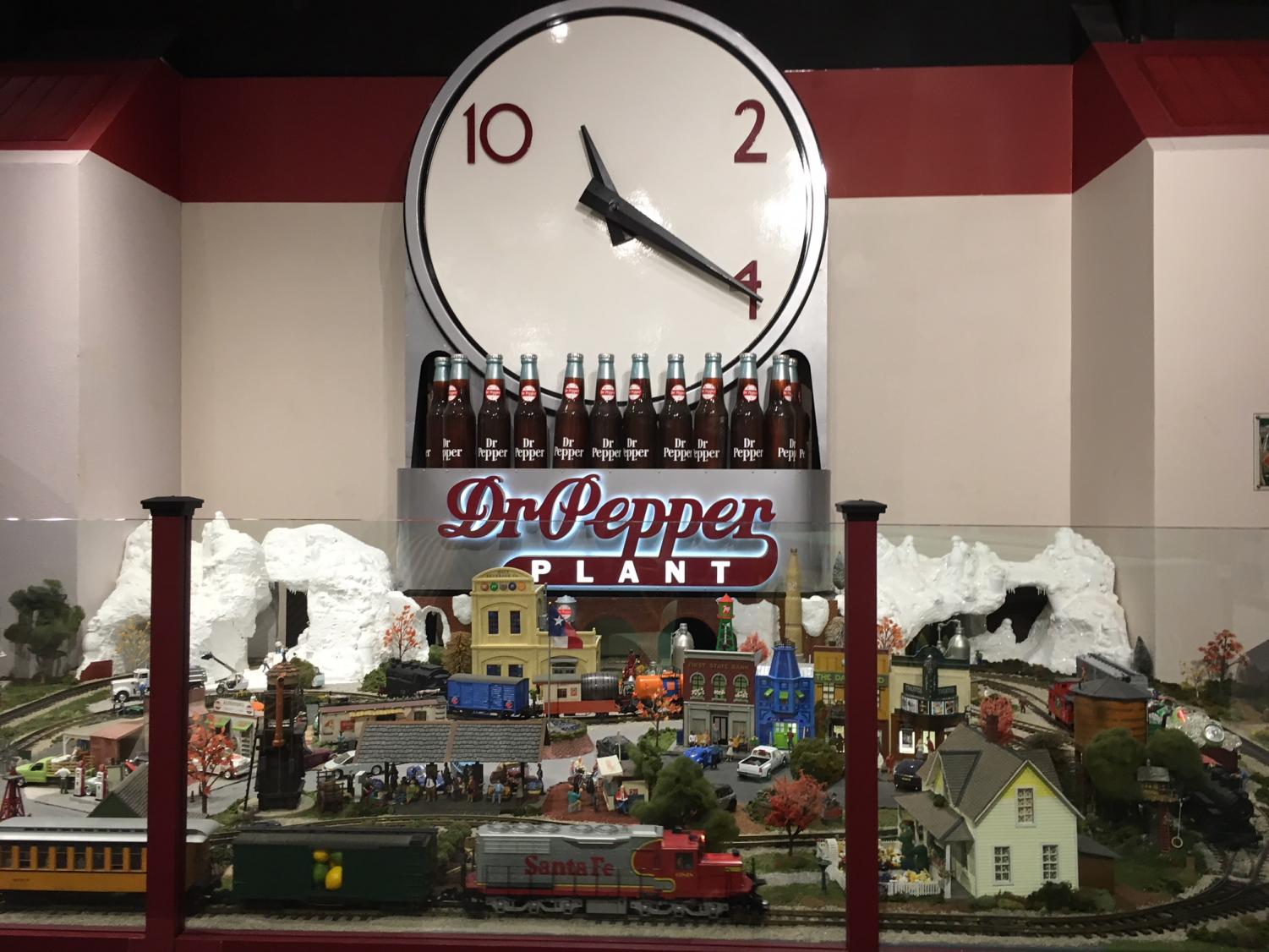 One of the last attractions of the Dr. Pepper museum is the miniature town and Dr. Pepper conveyor belt, all under the classic clock logo. The logo was first used in the ‘20s and ‘30s with the slogan, “Drink a bite to eat at 10, 2 and 4.