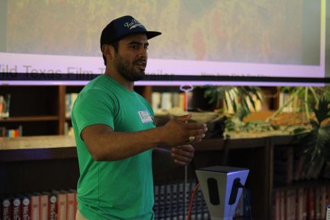 McCallum alumnus Austin Alvarado speaks to students in November about The River and the Wall, a documentary he has been helping to film for the past several months. Photo by Emma Baumgardner.