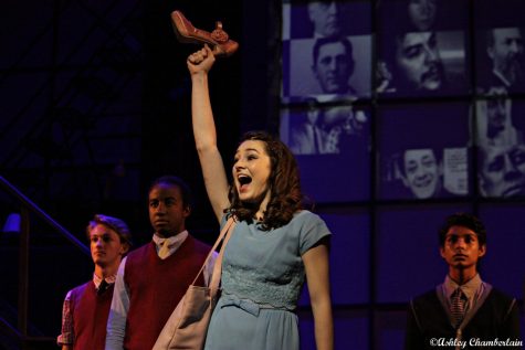 Senior Anna McGuire, then a sophomore, performs in Sondheim on Sondheim. McGuire is serving as assistant choreographer in the runaway success, West Side Story. Photo by Ashley Chamberlain. 