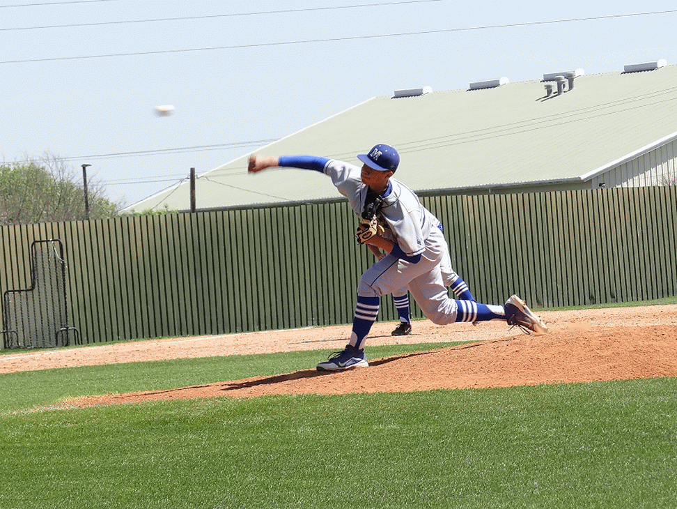Eric Worden was the winning pitcher in the second game of a spring break series between LBJ and Mac at Nelson Field last year. Photo animation by Anne Reed.