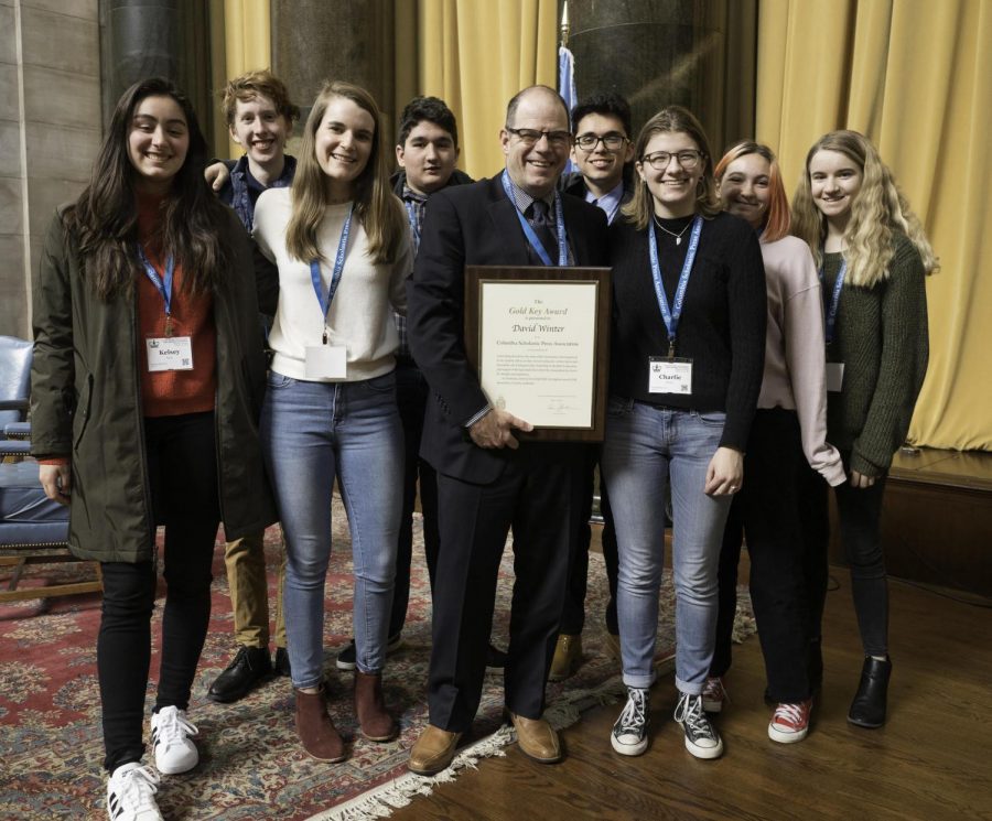 The+McCallum+delegation+at+the+Columbia+Scholastic+Press+Association+pose+for+a+pic+after+the+adviser+award%27s+luncheon+in+the+Low+Library+rotunda.+Photo+by+Mark+Murray.