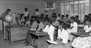 Students from the original L. C. Anderson,  AISD’s high school for African-Americans, study chemistry on October 31, 1955. Photo by Neal Douglass. Accessed through The Portal to Texas History. 