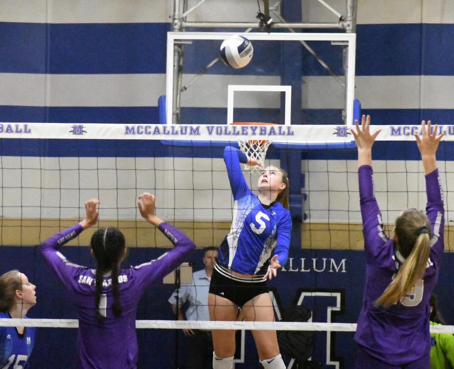 Heading into tonight's home match against Crockett, Boswell has 297 kills on the season. She almost certainly will deliver her 300th kill tonight. Photo by Bella Russo.