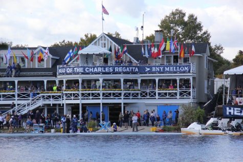 The BNY Mellon Boathouse was crowded with rowers, coaches and fans during the Head of the Charles Regatta on the Charles River in Boston on Oct. 20. For two days, thousands of elite rowers sprinted by the boathouse with the finish line in sight. Photo by Sarah Slaten.