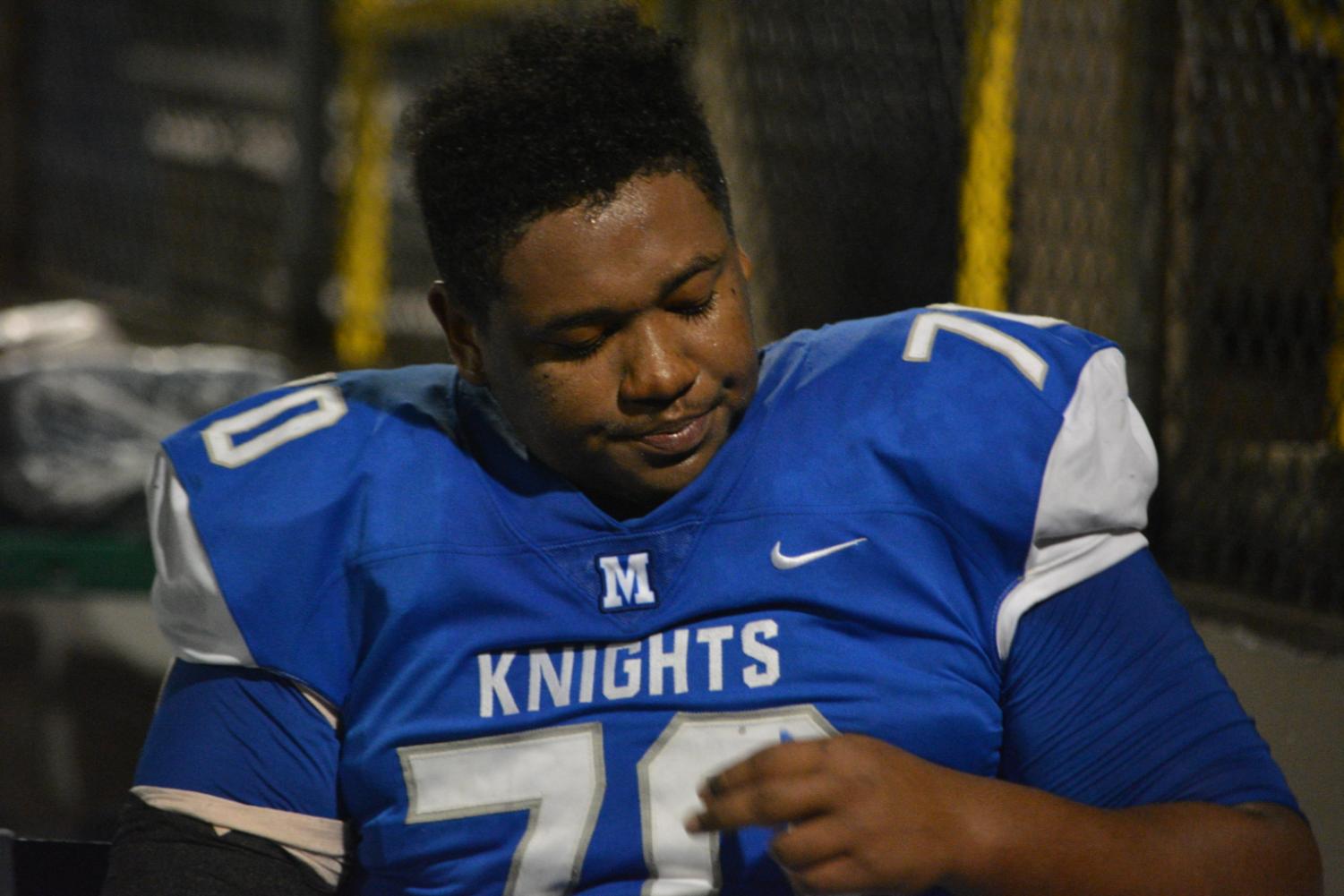 Junior lineman Alvino Carbajal made an impact on all three phases of the game. In addition to blocking on offense and tackling on defense, he also blocked a Matador extra-point attempt on special teams. Photo by Grace Nugent.