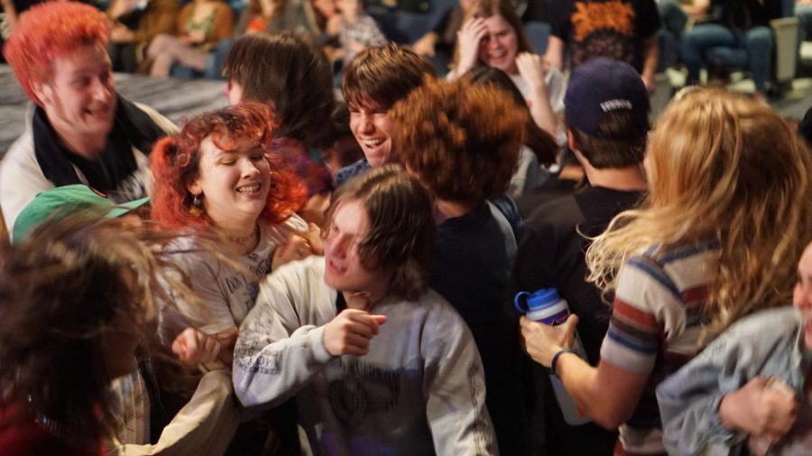 THE MONSTER MOSH: 
During the final song in Vostok’s performance, students ran to the front of the auditorium, triggering an impromptu mosh pit. “Me and my friends were sort of moshing in our seats so we decided we might as well get up,” junior Abby Greene said. “We werent expecting anyone else to join, but they did and it was fun.”