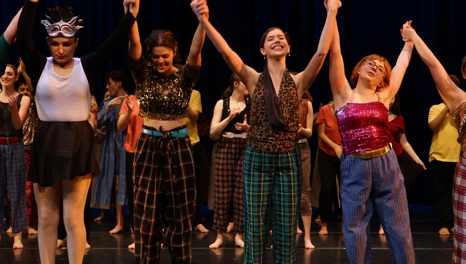 Beatrix Jackman, Anna Marceau, Hannah Hufford and Chloe Shields take their final bows after the Friday night performance of Momentum, the McCallum Youth Dance Company spring concert, at the MAC.