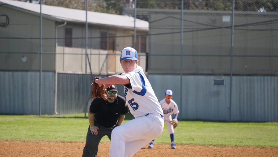 Honea delivers a pitch the second game of the JV2's doubleheader loss to the Bowie Bulldogs at the McCallum baseball field on March 9.