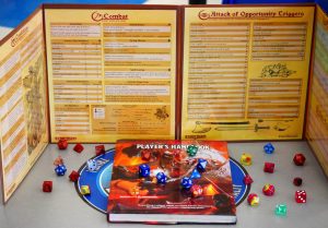 In order to play D&D, its safe to have an official Players Handbook and dice for players. For Dungeon Masters, you should get the official Dungeon Masters Guide and a DM- screen, used to hide your plans from the players.