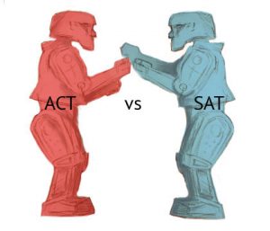 A fight between the ACT and SAT. Graphic by Bella Russo. 