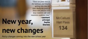 Hall passes on lanyards are part of the new policy changes at McCallum this year. Given to all teachers, students are expected to leave class with the pass in hand. Photo illustration by Dave Winter.
