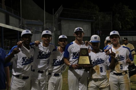 The Knights celebrated their ninth straight district title after sweeping Lanier to end the regular season in 2019. While a 10th district title is a team goal, the Knights also want to end a three-year playoff drought by advancing in the state playoffs this season. Photo by Grace Nugent.