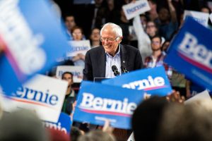 Senator Bernie Sanders, shown here addressing a sea of his supporters at Williams Arena in Minneapolis during his 2020 presidential campaign rally on Nov. 3, is gaining support heading into tonights Iowa Caucus, according to The New York Times. Photo by Nikolas Liepins.
