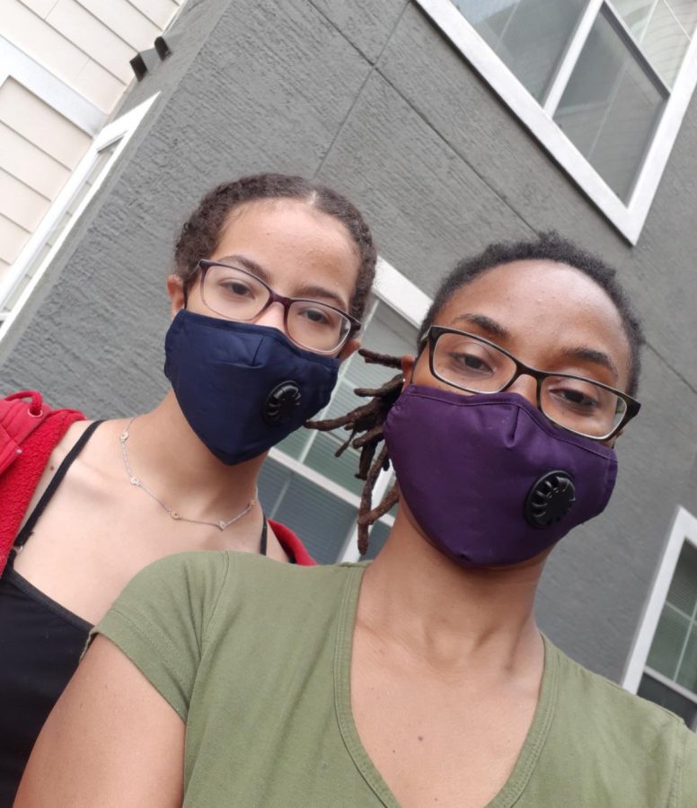 TO GRANDMA'S HOUSE WE GO: At the beginning of the quarantine, my mom ordered masks online for me, herself, my dad and my grandma. We wear these masks anytime we are going outside to do anything. This picture was taken outside of my grandma's apartment before we delivered her some groceries. Photo by Jolie Gabriel.