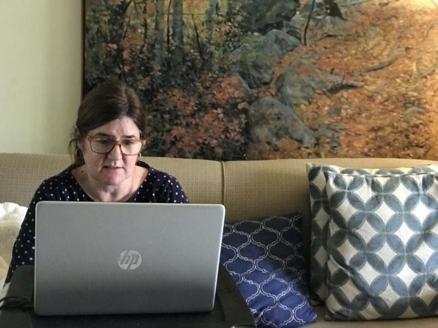 MEETINGS: This is a photo of my mom, she is currently working from home like most people due to corona. Her job is very interactive so online she isn't able to do as much as usual but she still does as much as possible. Photo by Olivia Escalante.