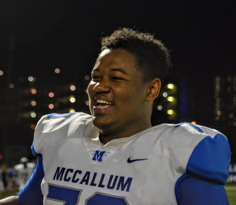 CAN'T STOP CARBAJAL. In a dominant 55-14 victory over the Navarro Vikings during the 2018 football season, the run game and the score were not the only shining stars that night. The big headline of the night was not the win or the three touchdowns by then senior Deron Gage but a defensive touchdown off a blocked punt by Alvino Carbajal. In an interview with Texas Athletes after the game, Carbajal could not stop smiling as he described crossing into the endzone this time with the ball in his hands. Photo by Grace Nugent