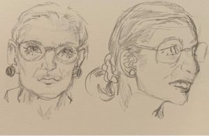 Elizabeth Miranda created these sketches of Supreme Court justice Ruth Bader Ginsburg as a weekly assignment in her art class.