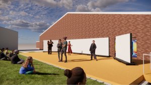 This rendering of the outdoor stage shows its possible use as a venue for dance or theatre shows. Other renderings show the space as a venue for visual art exhibitions, for regular class meeting and for guest speakers. Junior theatre major Grace Hickey is excited for the opportunities the space would bring. With ... this [the outdoor stage], we might have the opportunity to do some real, in-person performing, Hickey said. Renderings by Symbiotech Design. 