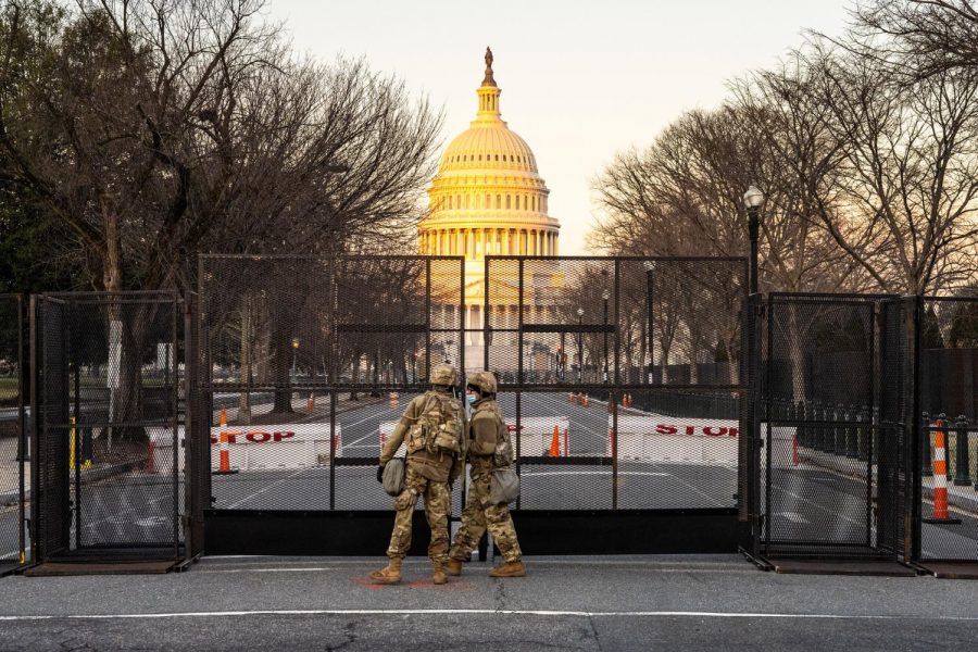 U.S National Guard troops stationed at the entrance to the U.S. Capitol on Wednesday, the same day the House voted to impeach President Trump a second time on the charge that he incited the insurrection that occurred at the Capitol the week before. National Guard troops will be stationed at the Capitol at least until Biden’s inauguration. Photo accessed on Geoff Livingston’s Flickr account. Photo reprinted with permission under a creative commons license.