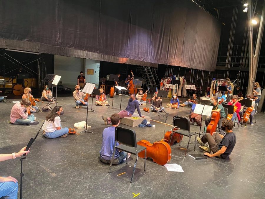 At a Nov. 4 rehearsal for their TMEA convention recording session on Jan. 13, the orchestra follows safety protocols to keep their gathering safe. Students bring their own instruments and stands. They maintain social distance, and because they are a string orchestra, they avoid the aerosol issues faced by the band and choir. 