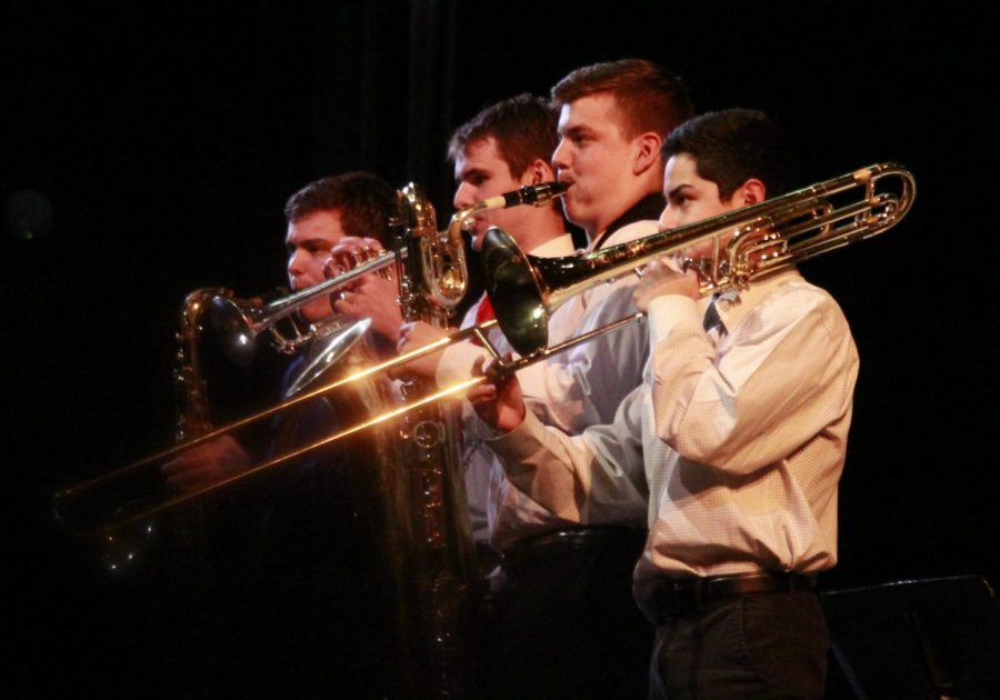 Then sophomore Jacob Martinez plays the trombone at the bands spring concert on May 8, 2019.
