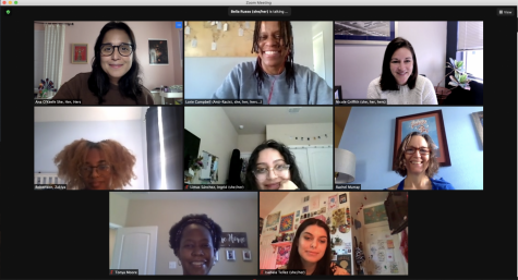 The students and teachers of the Students of Color Alliance meet with Nicole Griffith over Zoom to share ideas about fostering dialogue between students and staff. 