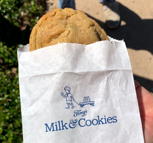 A chocolate chip cookie from Tinys Milk & Cookies on 1515 W 35th St. 