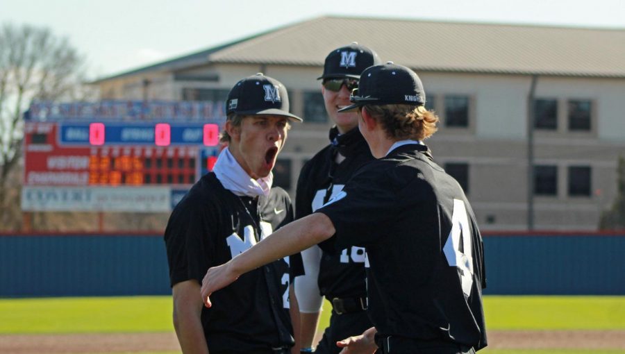 ABOVE:  Senior Ethan Vandament not only hit a bases-clearing RBI triple to drive in three runs in the top of the fifth to give McCallum the lead, but he also pitched a complete game with six strikeouts and five earned runs allowed in an 8-5 victory over 6A powerhouse Westlake that completed a 5-0 weekend at the AISD baseball tournament March 4-6.