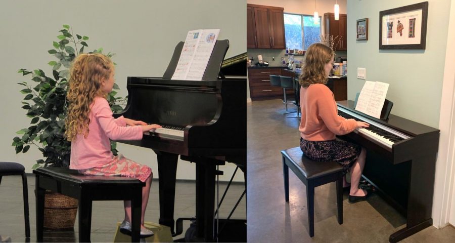 The younger version of the author and the current version both play piano. The author and pianist would like to draw attention to her perfect technique in both images as well as her flexible wrists, her straight back and her eyes looking intently at the music. ... With this picture, you could even mistake 6-year-old Alysa Spiro (or the 17-year-old version) for a piano prodigy. 