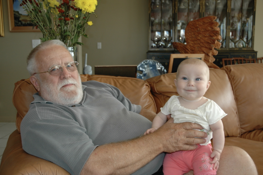 Love at first sight: Grandpa and I meet each other for the first time at his home in Key Largo, Fla.