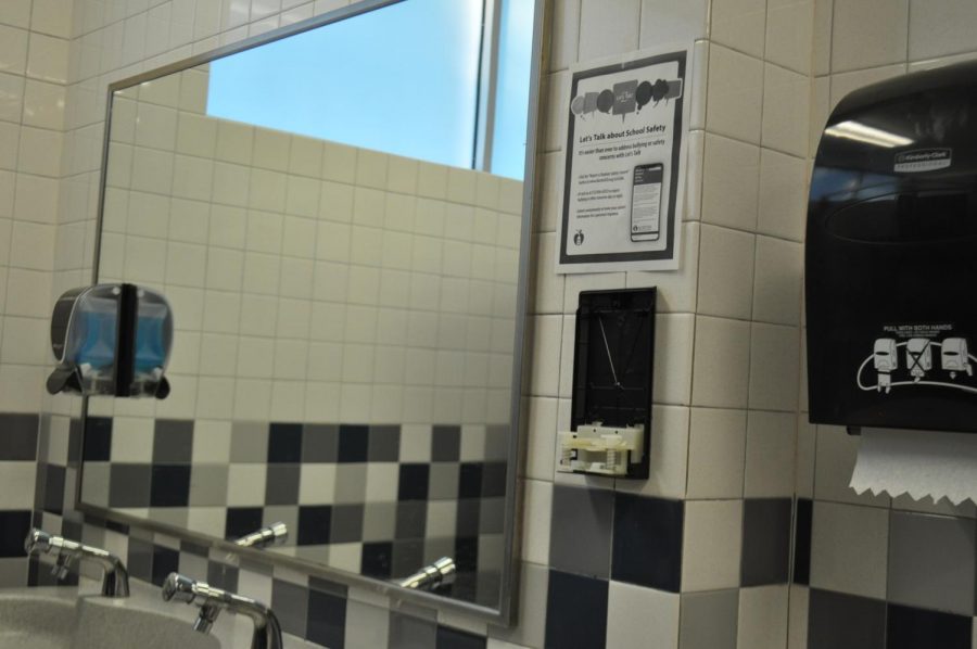 A soap dispenser removed from the wall in a McCallum restroom. This has occasionally been an issue in past years, however, with devious licks becoming so popular, custodial staff has been unable to keep up with demand. “Right now, there is a backorder of soap,” head custodian Daniel Cena said. “Most of the time, its not a big deal because we have enough, but we actually ran out and we had to call the service centre and ask them for some emergency soap.” 
