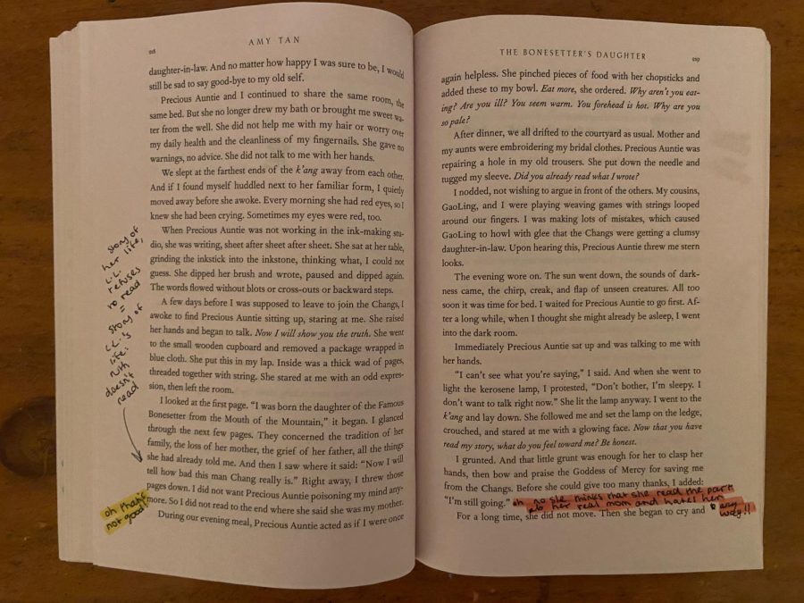 For my summer reading assignment this year, I read the The Bonesetter's Daughter by Amy Tan.   We had no additional assignments with the reading, except for annotating the text.