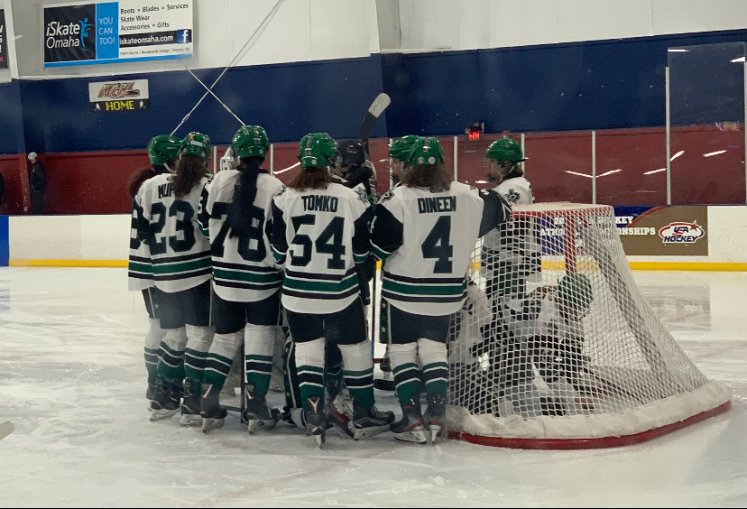 Sophomore Meghan Tomko talks with her teammates at a recent practice. Most of her teammates live near the ice rink in Dallas but Tomko refuses to let the commute impede her from playing competitive hockey.  