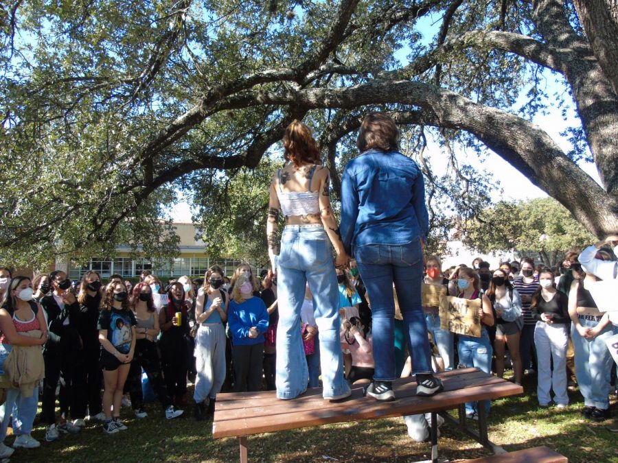 Hundreds+of+students+walked+out+of+their+third-period%0Aclasses+on+Monday+Nov.+15+in+a+show+of+support+for+students%0Awho+have+been+victims+of+sexual+abuse+or+sexual+assault.+The%0Agroup+met+in+the+band+parking+lot+and+then+marched+around%0Athe+perimeter+of+the+school%2C+stopping+often+to+hear+personal%0Astories+of+assault+and+survival.+Each+story+elicited+embraces+and%0Astatements+of+support+from+members+of+the+crowd.