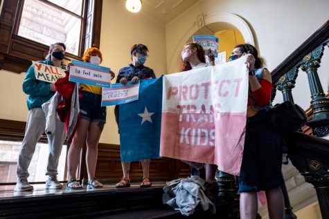 Transgender rights activists gather outside the entrance to the House floor on May 23. Photo by Jordan Vonderhaar for the Texas Tribune. Reposted here with the permission of Texas Tribune deputy photo editor John Jordan.