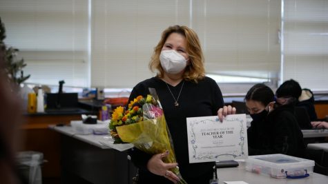 The faculty voted Ms. Sorto the 2022 Teacher of the Year. The other finalists identified by the faculty were English department chair Diana Adamson and Spanish teacher and head boys varsity basketball coach Daniel Fuentes.