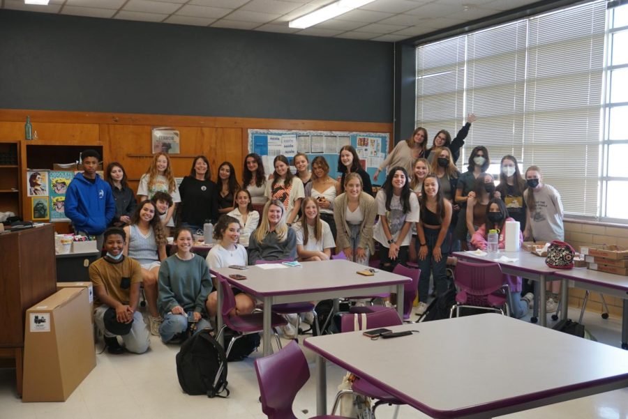 Yearbook and newspaper staffers gathered after school on Wednesday March 30 to celebrate the completion of the yearbook and to say their goodbyes to adviser Jena Weber.