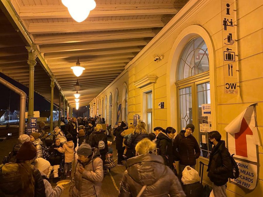 Around 11 p.m. at the train station in Przemsl, Poland, a crowd of refugees tries to figure out a place to stay for the night before their train the next morning. Much of the Konradis work was helping refugees with no other place to go. They helped refugees find tickets, apartments or whatever they needed. Sasha says her time in Poland has opened her eyes to the world of volunteering.