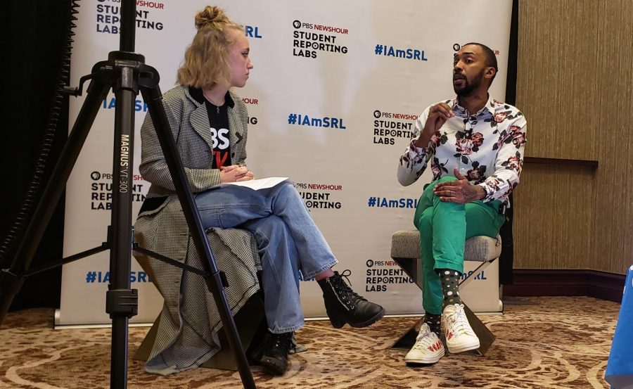 Representing the PBS NewsHour Student Reporting Labs, junior Emma Hagood interviews George M. Johnson, the award-winning author of the bestselling young adult memoir “All Boys Aren’t Blue” at SXSW EDU on March 8. “I really appreciated the opportunity to interview Johnson,” Hagood said. “They have a very meaningful reflection on what it means to Black and queer and the intersectionality of their identities, and I feel like I Iearned a lot from hearing their perspective.”