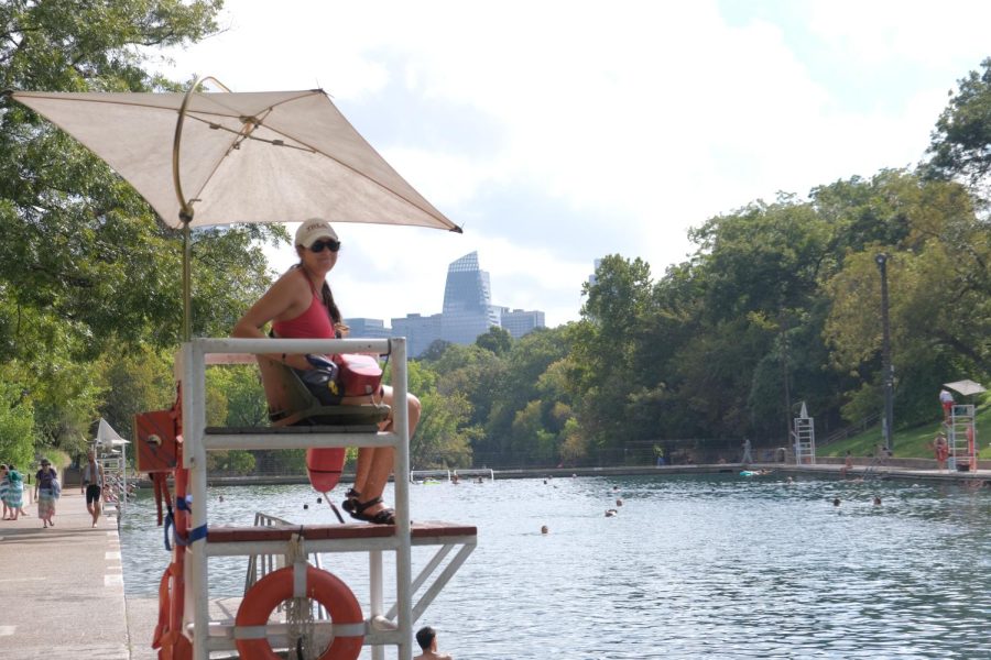 Senior Reva Gill has been working year round for the City of Austin for four years. She started working as a lifeguard at neighborhood pools, but soon moved up the ranks and now works as a manager and at Barton Springs. Gill has had to cut back significantly on her hours over the school year so she has time to prioritize college applications, school work, and swim team.