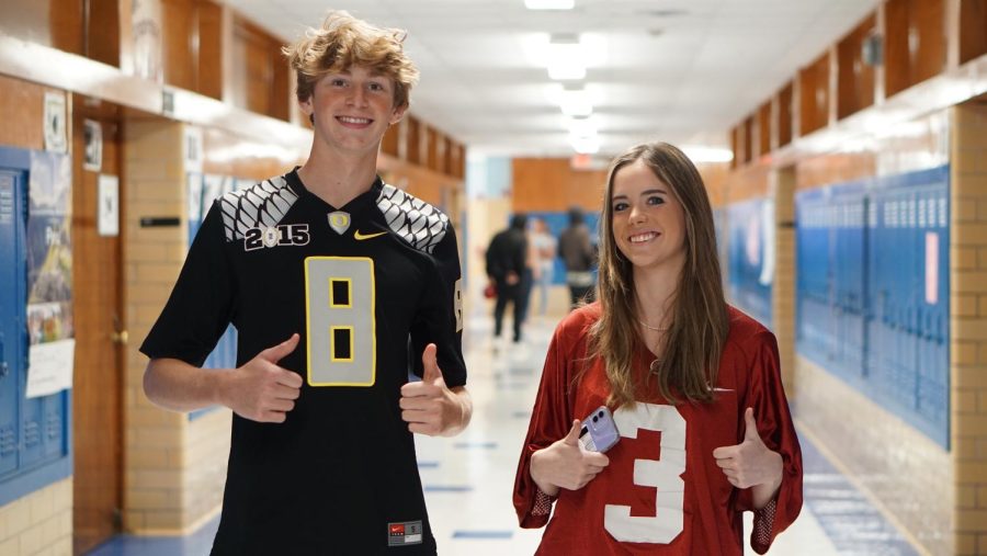 MVPS OF JERSEY DAY:
On the second day of homecoming Spirit Week, students were instructed to wear their favorite sports jersey. “I wore an Alabama University jersey,” sophomore Anna Lee said, “ Not only was I supporting my school and our spirit week but I was supporting my grandfather and other family because they all went there and want me to go as well.” Everybody got to show their appreciation for their favorite sports and players while participating in a classic, fan-favorite spirit day. 