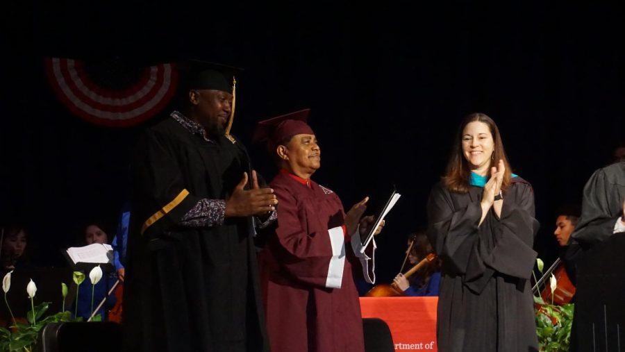 Veterans William Nealy and Ricky Sauls are celebrated after a Veterans Day graduation ceremony.