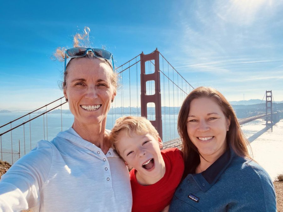 SUNNY CALIFORNIA: Principal Nicole Griffith poses with her wife Brenda and son Langston at the golden gate bridge in San Francisco. 
For Griffith, Thanksgiving break is perfectly timed.  “Thanksgiving comes at just the right time every year when we all really need a mental break from school, and this year I was able to completely forget that I was a high school principal and just be on vacation with my family. I didn’t check my email which I needed to do. It was a nice refresher. In their time in California, the group, along with Griffith’s mother, saw sights such as Alcatraz, took a cable car ride, rode a train and visited the science museum. “San Francisco is a fun place to be but it is also a place that is special to our family,” Griffith said. “My wife lived there and really loves it. I always joke that she left her heart there and we have to go pick it up every once and a while.” 
Most excited for the trip was Langston.  “[My son] loves travel. He gets so excited. He is a definite travel bug, which I don’t know where he gets that. But he loves travel, loves being around his grandparents. It was really great.” The young adventurer got to lean his head out the window on the train, learn cards with his grandmother and explore all of the sea creatures at the aquarium. Griffith was also thankful to miss the rainy weather in Austin. “The weather was beautiful [in San Francisco],” Griffith said. “We missed all the rain in Texas. By the time we got back on Saturday it had passed. But it was sunny in San Francisco and super clear. We never didn’t have these beautiful expanses of light.” 
Photo courtesy of Nicole Griffith. Reporting by Morgan Eye.