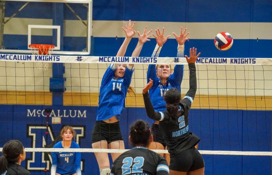 NSPA Fall 2022 Best of Show winner

Jolie Gabriel, sports action photo, ninth place

RAIDER REPELLENT

The varsity volleyball team swept the Northeast Raiders on Tuesday in its first district match of the season. The Knights cruised in the first set, 25-11. Freshman Lexi Rosenblatt said Tuesdays game allowed the team to work on specific issues within a game setting. It was a good chance to run plays, Rosenblatt said. We needed to work on communicating more and talking on the court. The varsity put together its most dominant set in the second, winning by 16 points, 25-9. The Knights lost their early momentum in the final set, still winning, but the Raiders competed much more evenly before the Knights ultimately prevailed, 25-18, to complete the sweep. We just fell out of it during that last set, Rosenblatt said. We got lazy because we knew we would win even if we didnt try that hard. We stopped communicating. The varsity plays LBJ this Friday at LBJ at 7:30 p.m. Its the first varsity game between the two traditional rivals since LBJ rejoined the UIL district for 5A AustinISD schools this school year. Caption by Naomi Di-Capua.