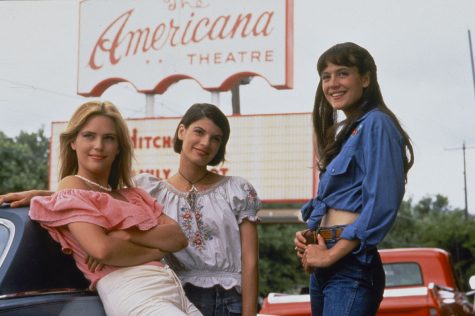 Shavonne Wright (Deena Martin), Kaye Faulkner (Christine Harnos) and Jodi Kramer (Michelle Burke) waiting outside of the Americana Theatre. 