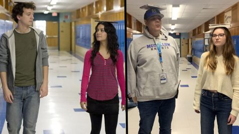 Junior Ingrid Smith and assistant principal Andy Baxa recreate a photo of Will (Gaelan Connell) and Sa5m (Vanessa Hudgens) from a Bandslam scene shot at McCallum. Left photo accessed on IMDb. Reposted here under the doctrine of fair use.