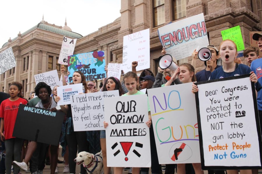 Protestors from the nationwide March For Our Lives protest on March 14 2018 gather in front of the Texas state capital. March For Our Lives was prompted by the Parkland shooting in Florida. Since then, there have been 165 school shootings in the United States. 